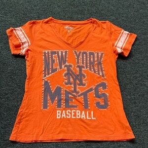 G-llll 4 Her Womens Sz M  New York Mets V  Neck Short Sleeve T Shirt Orange Blue